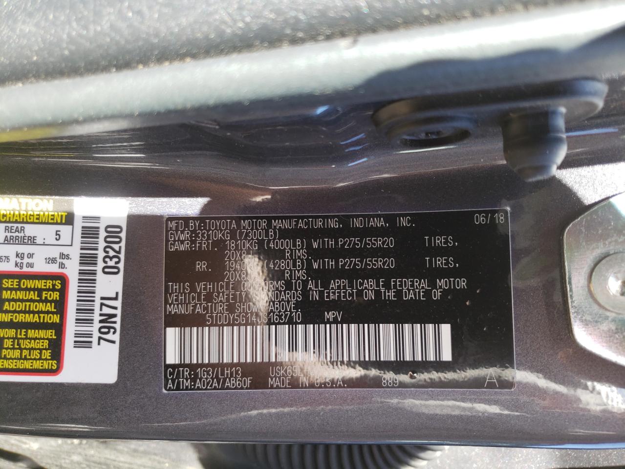 Photo 10 from auction – 2018 TOYOTA SEQUOIA PL with VIN 5TDDY5G14JS163710