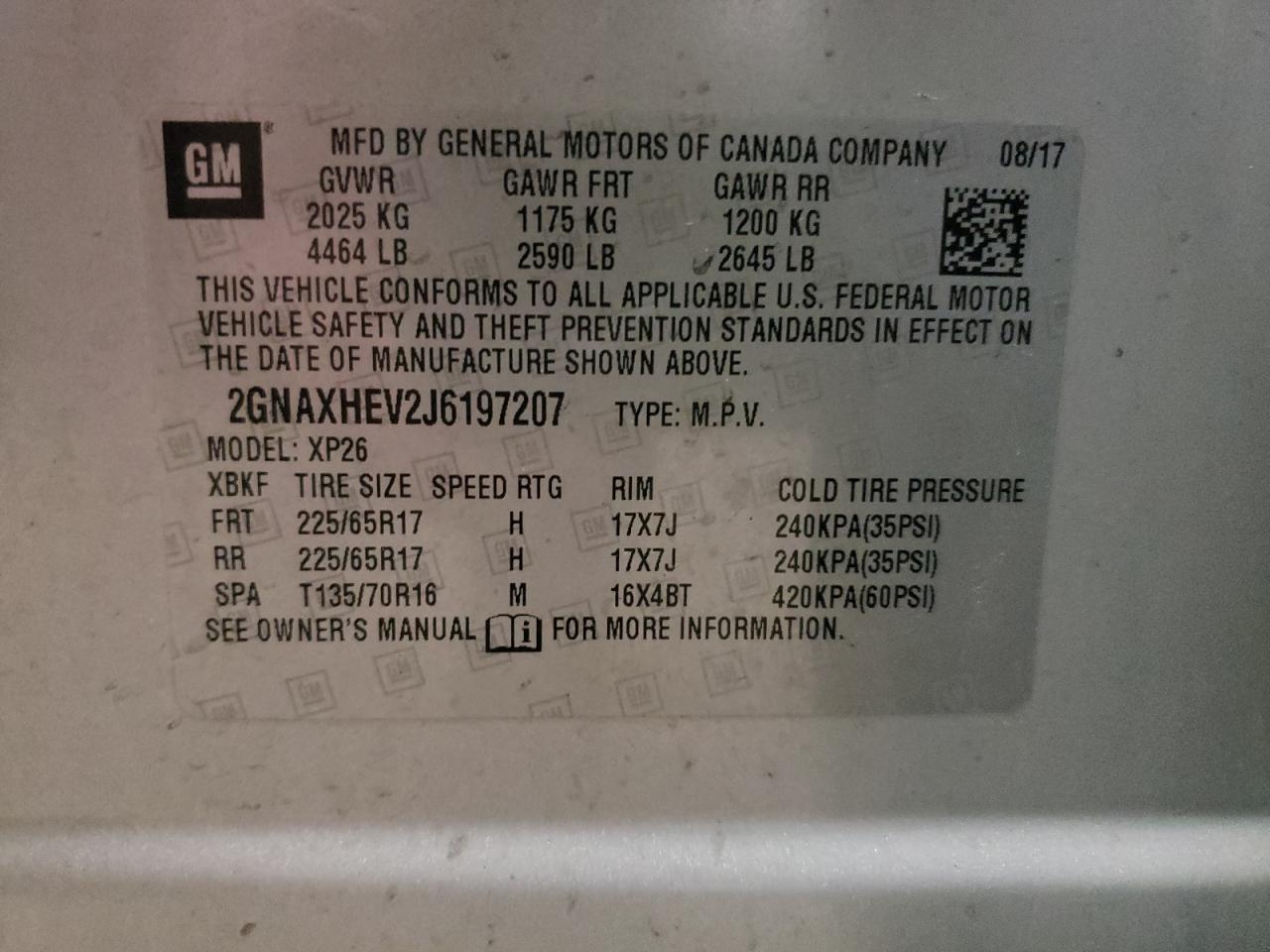 Photo 10 from auction – 2018 CHEVROLET EQUINOX LS with VIN 2GNAXHEV2J6197207
