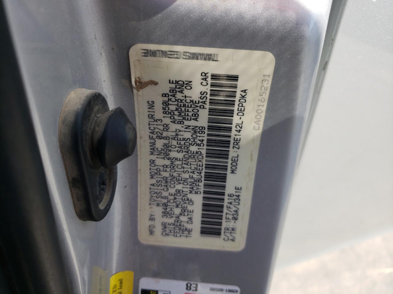 Photo 10 from auction – 2013 TOYOTA COROLLA BA with VIN 5YFBU4EEXDP154199