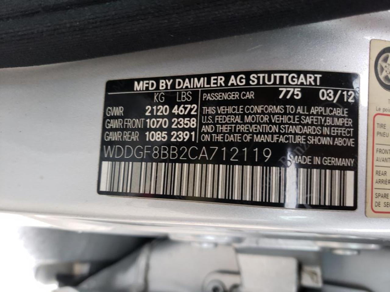 Photo 10 from auction – 2012 MERCEDES-BENZ C 300 4MAT with VIN WDDGF8BB2CA712119