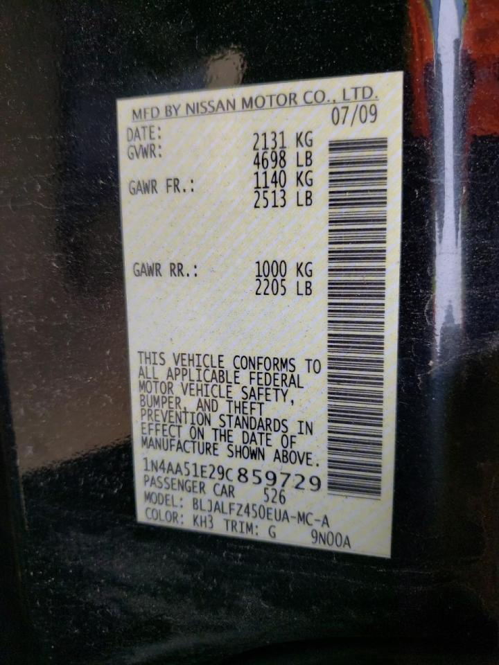 Photo 10 from auction – 2009 NISSAN MAXIMA S with VIN 1N4AA51E29C859729