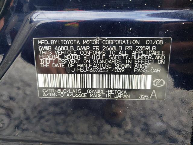 Photo 10 from auction – 2008 LEXUS ES 350 with VIN JTHBJ46GX82214039
