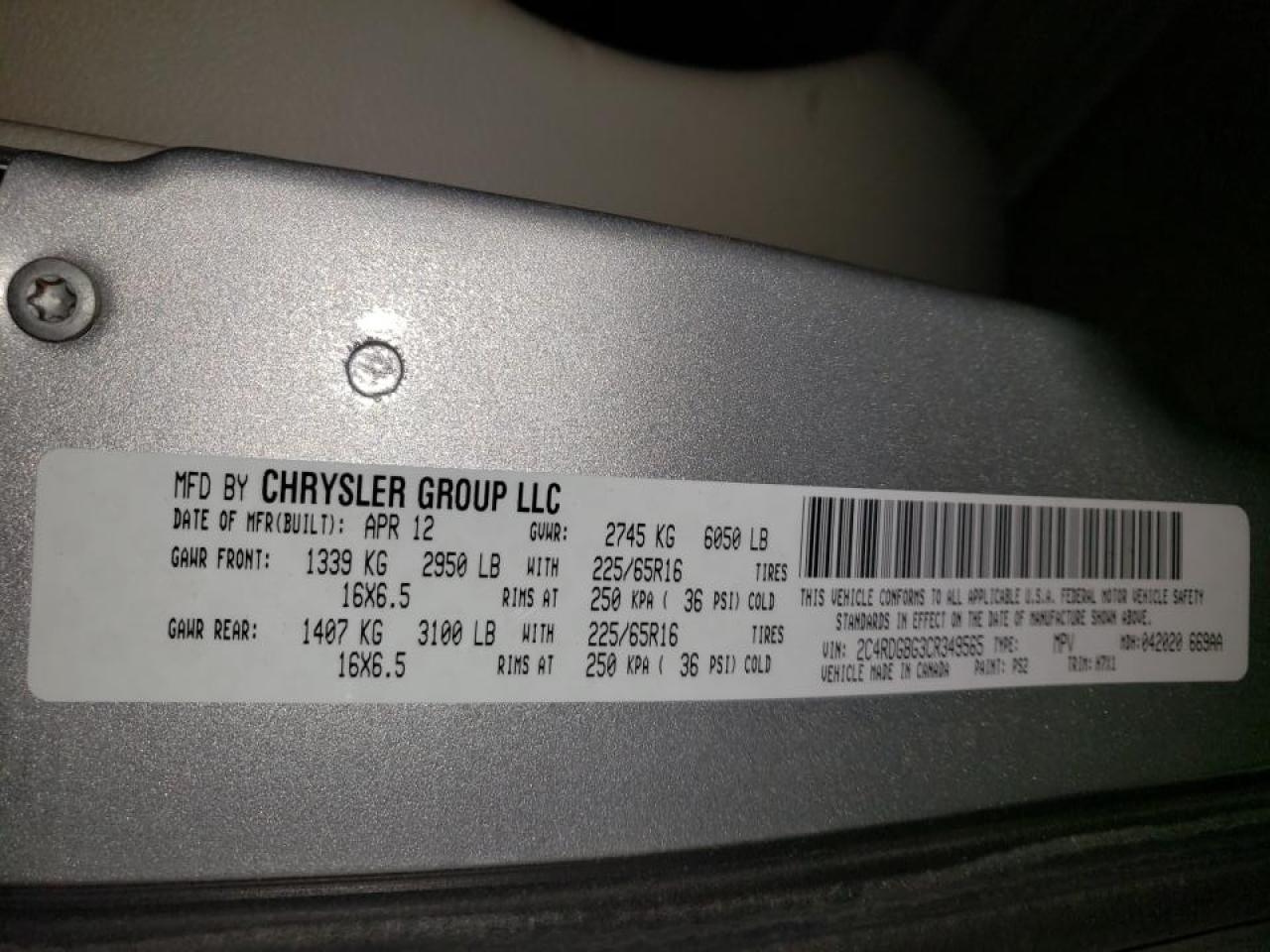 Photo 10 from auction – 2012 DODGE GRAND CARA with VIN 2C4RDGBG3CR349565