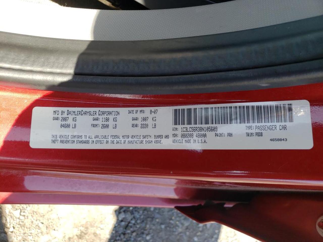 Photo 10 from auction – 2008 CHRYSLER SEBRING TO with VIN 1C3LC56R38N105609