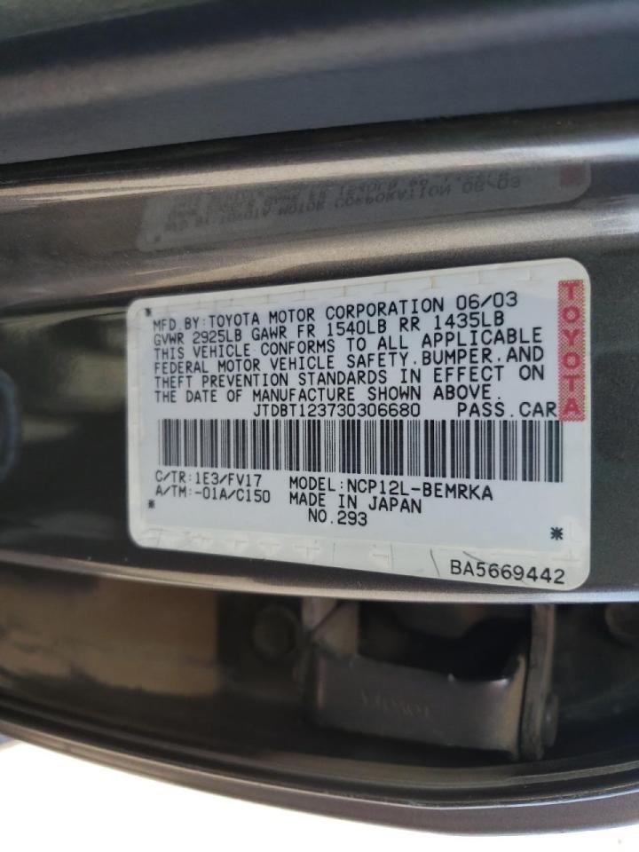 Photo 10 from auction – 2003 TOYOTA ECHO with VIN JTDBT123730306680