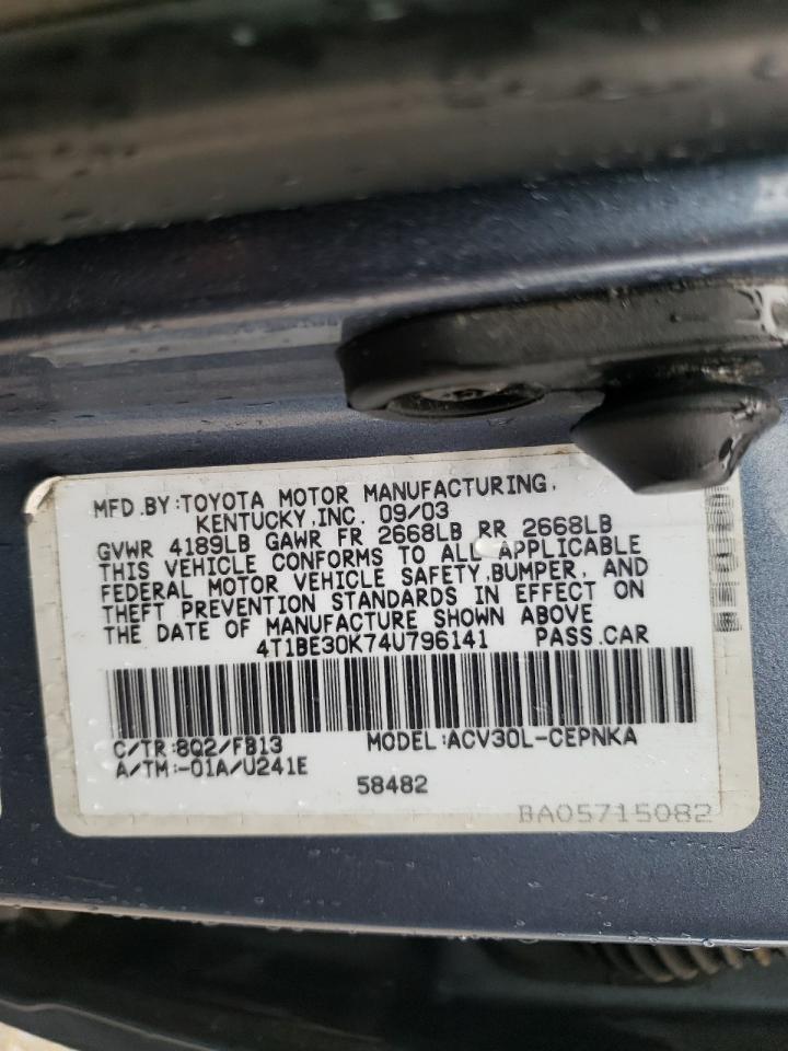 Photo 10 from auction – 2004 TOYOTA CAMRY LE with VIN 4T1BE30K74U796141