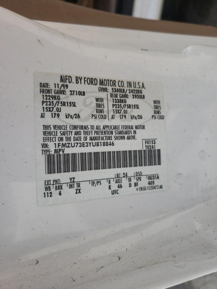 Photo 10 from auction – 2000 FORD EXPLORER X with VIN 1FMZU73E3YUB18846