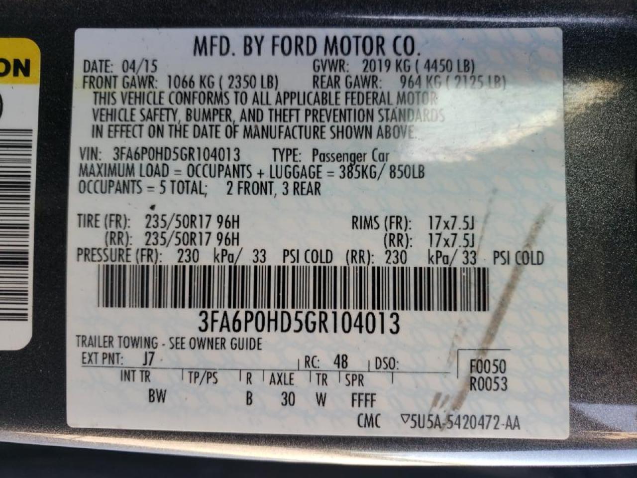 Zdjęcie 10 z aukcji – 2016 FORD FUSION SE z VIN 3FA6P0HD5GR104013
