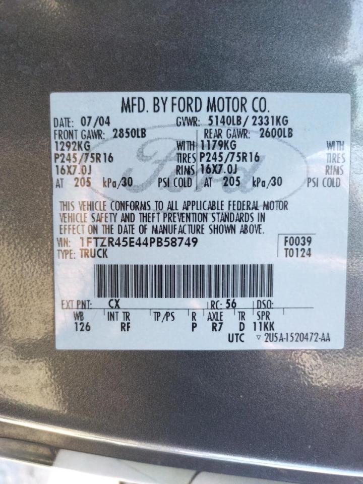 Photo 10 from auction – 2004 FORD RANGER SUP with VIN 1FTZR45E44PB58749