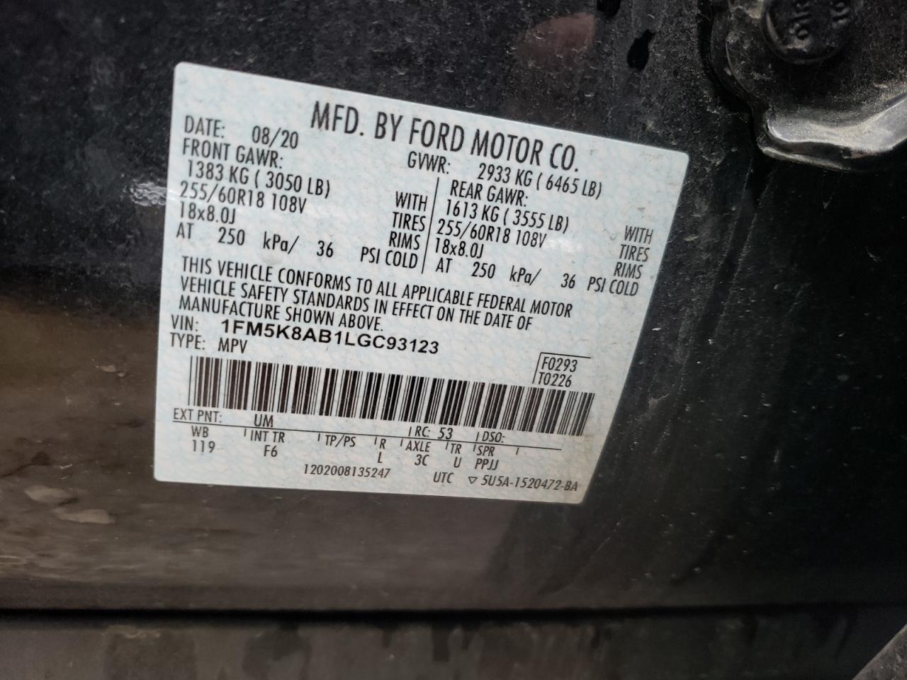 Photo 10 from auction – 2020 FORD EXPLORER P with VIN 1FM5K8AB1LGC93123