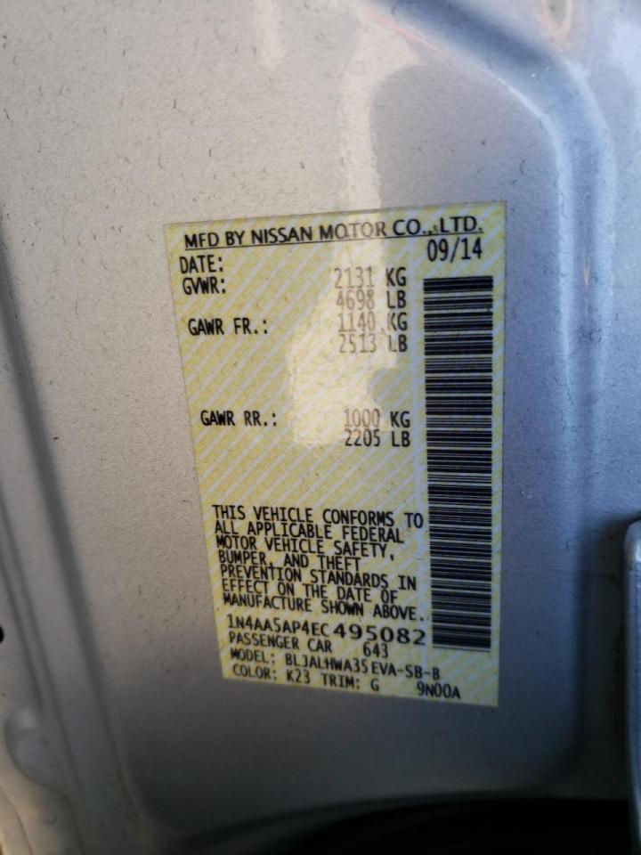Photo 10 from auction – 2014 NISSAN MAXIMA S with VIN 1N4AA5AP4EC495082