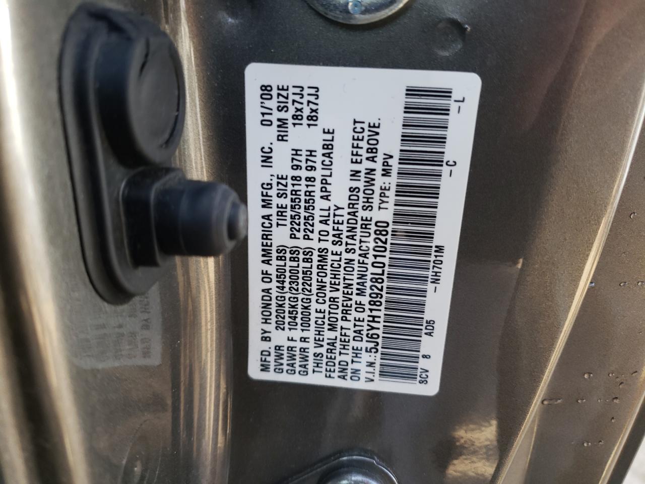 Zdjęcie 10 z aukcji – 2008 HONDA ELEMENT SC z VIN 5J6YH18928L010280