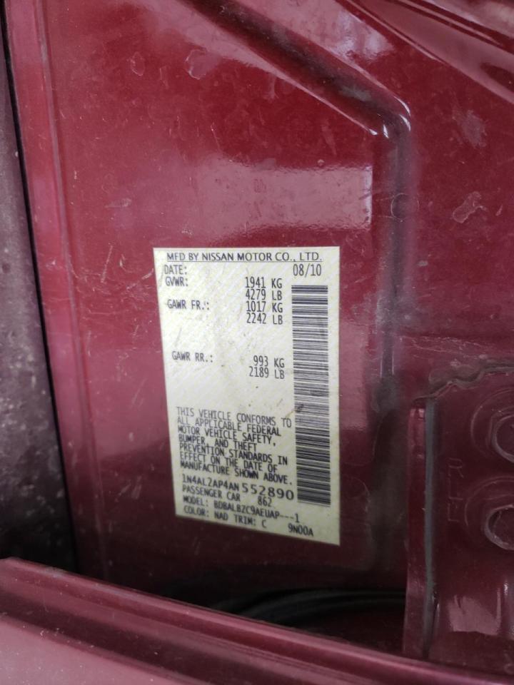 Photo 10 from auction – 2010 NISSAN ALTIMA S with VIN 1N4AL2AP4AN552890