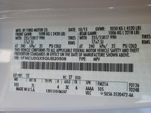 Photo 10 from auction – 2016 FORD ESCAPE SE with VIN 1FMCU0GX5GUB20508