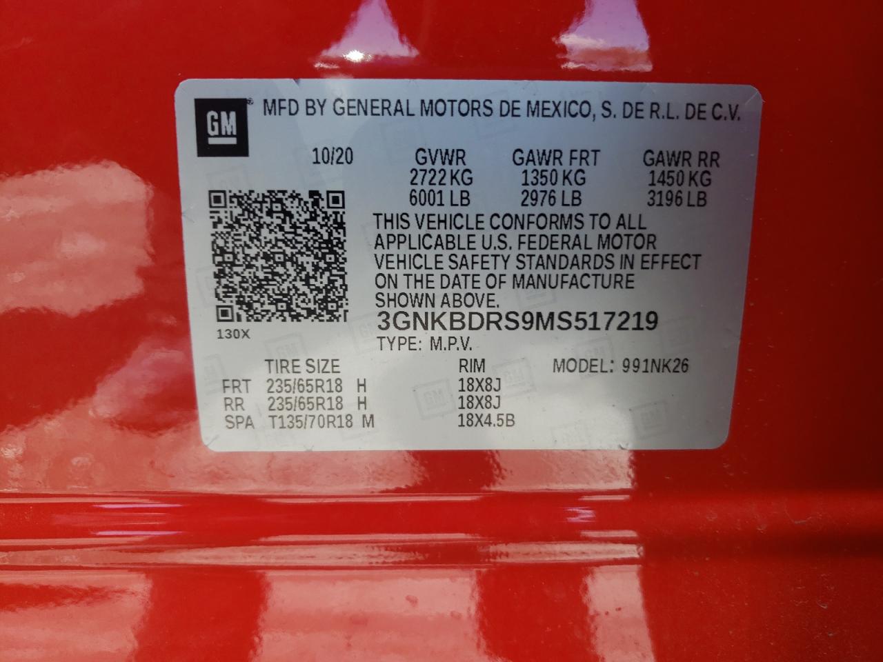 Photo 10 from auction – 2021 CHEVROLET BLAZER 3LT with VIN 3GNKBDRS9MS517219