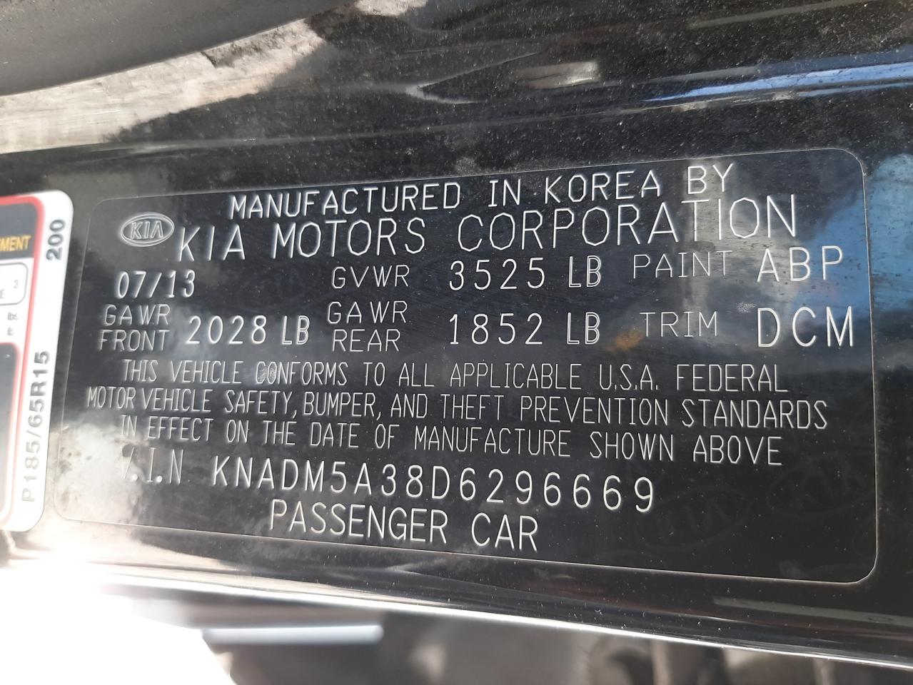 Photo 10 from auction – 2013 KIA RIO LX with VIN KNADM5A38D6296669
