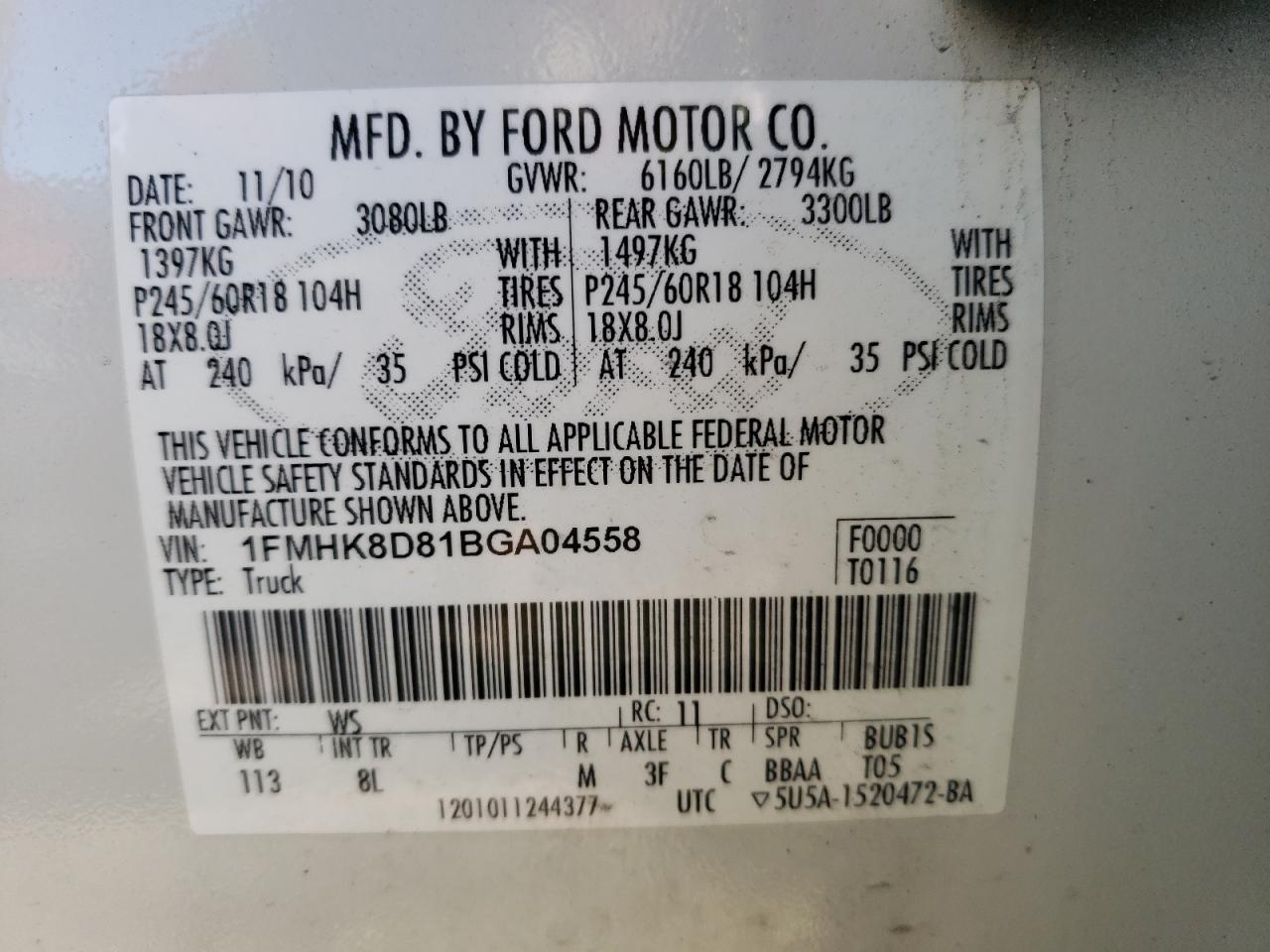 Photo 10 from auction – 2011 FORD EXPLORER X with VIN 1FMHK8D81BGA04558