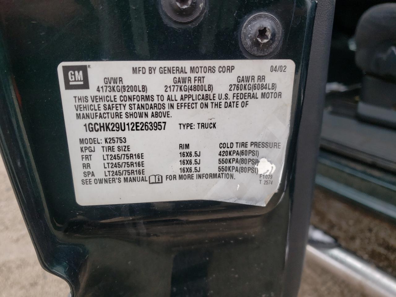 Photo 10 from auction – 2002 CHEVROLET SILVERADO with VIN 1GCHK29U12E263957