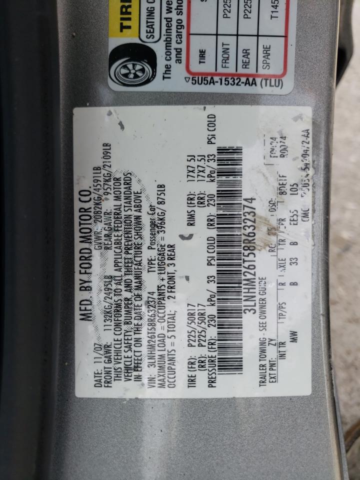 Photo 10 from auction – 2008 LINCOLN MKZ with VIN 3LNHM26T58R632374