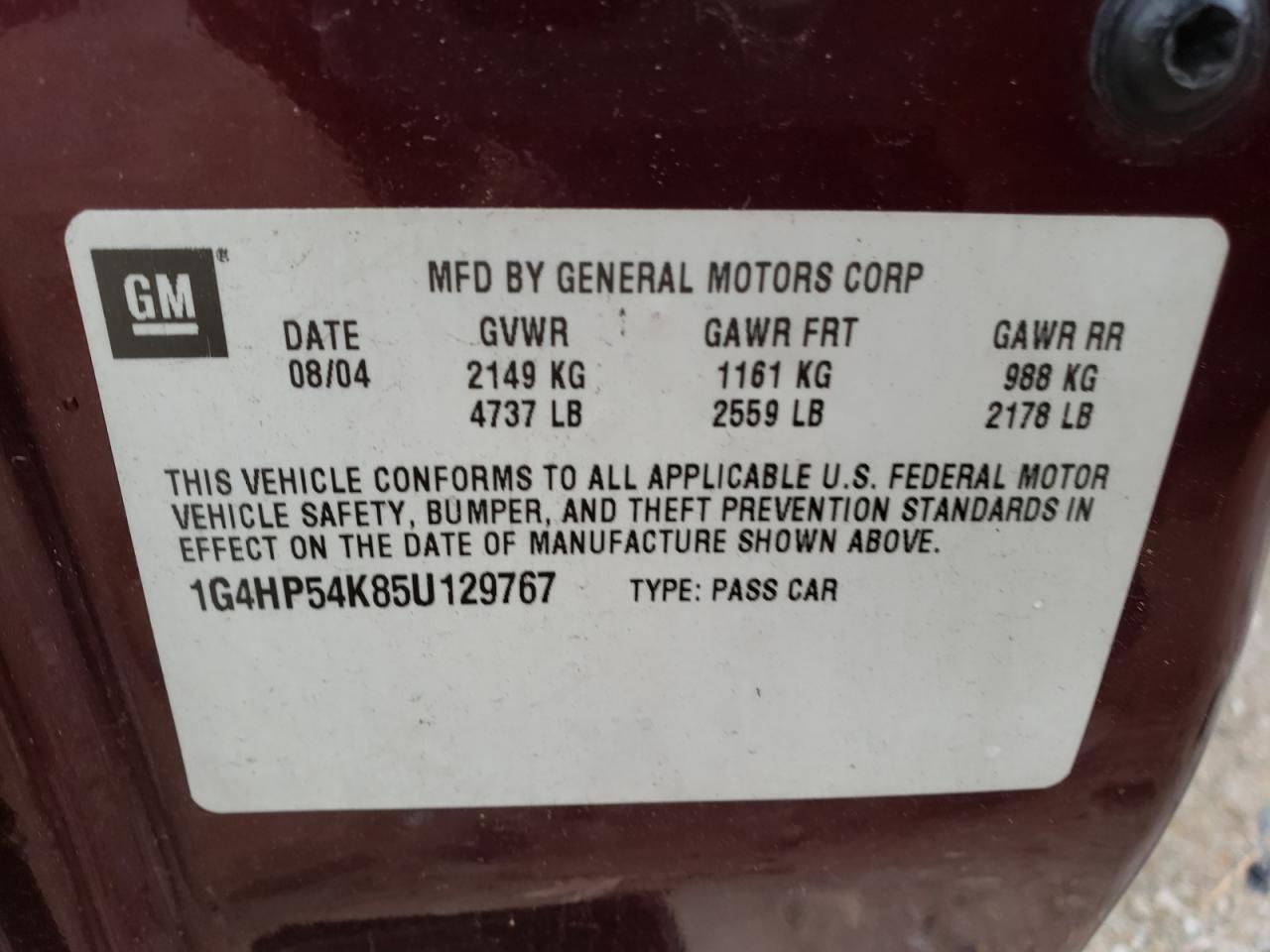 Photo 10 from auction – 2005 BUICK LESABRE CU with VIN 1G4HP54K85U129767