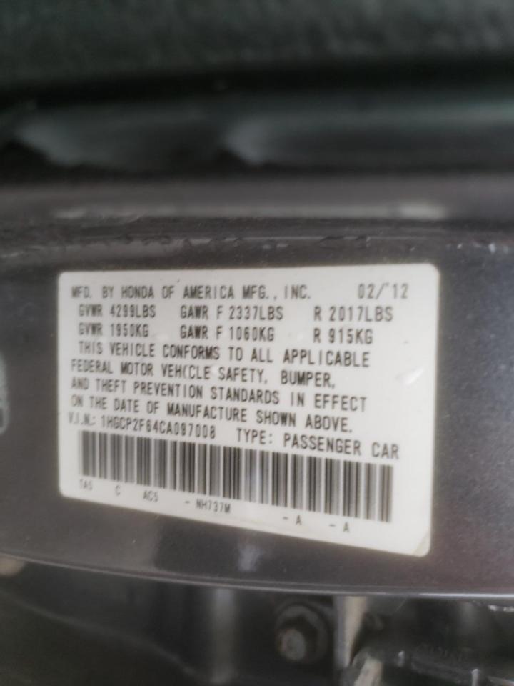 Photo 10 from auction – 2012 HONDA ACCORD SE with VIN 1HGCP2F64CA097008