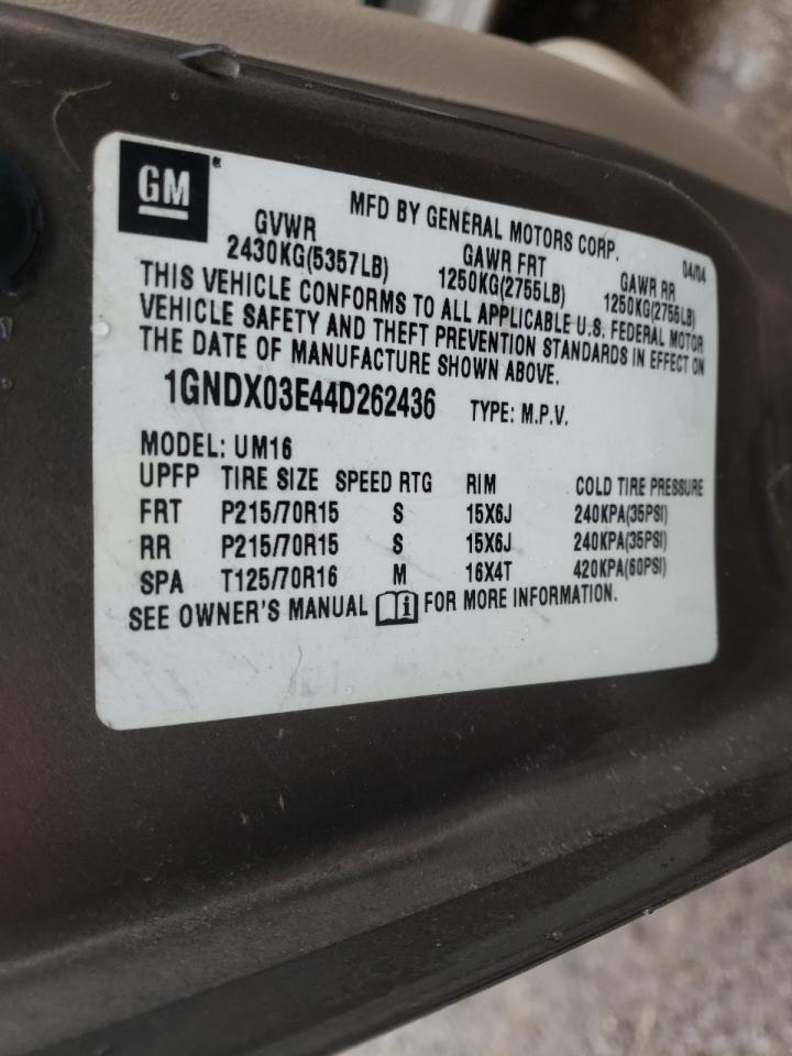 Photo 10 from auction – 2004 CHEVROLET VENTURE with VIN 1GNDX03E44D262436