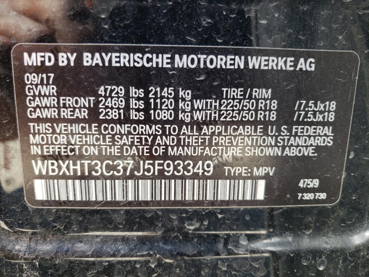 Photo 10 from auction – 2018 BMW X1 XDRIVE2 with VIN WBXHT3C37J5F93349