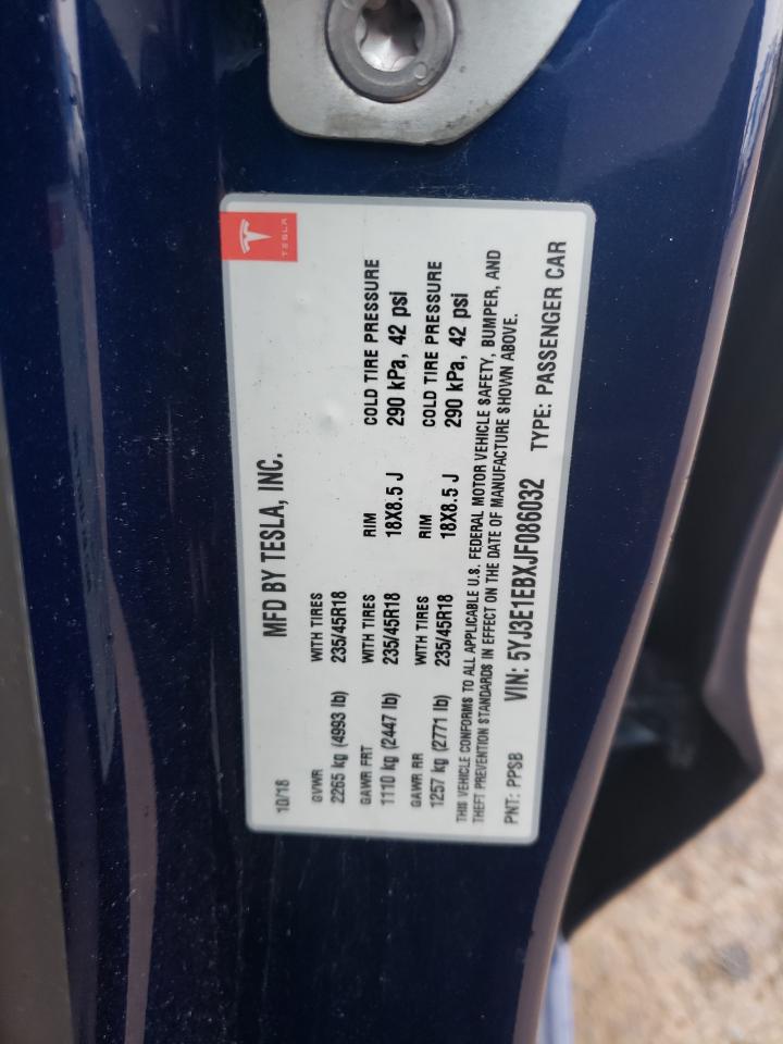 Photo 10 from auction – 2018 TESLA MODEL 3 with VIN 5YJ3E1EBXJF086032