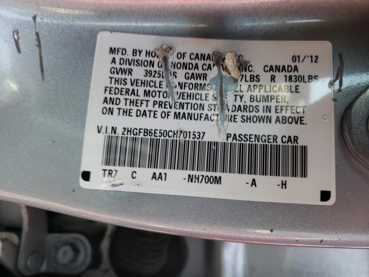 Zdjęcie 10 z aukcji – 2012 HONDA CIVIC SI z VIN 2HGFB6E50CH701537