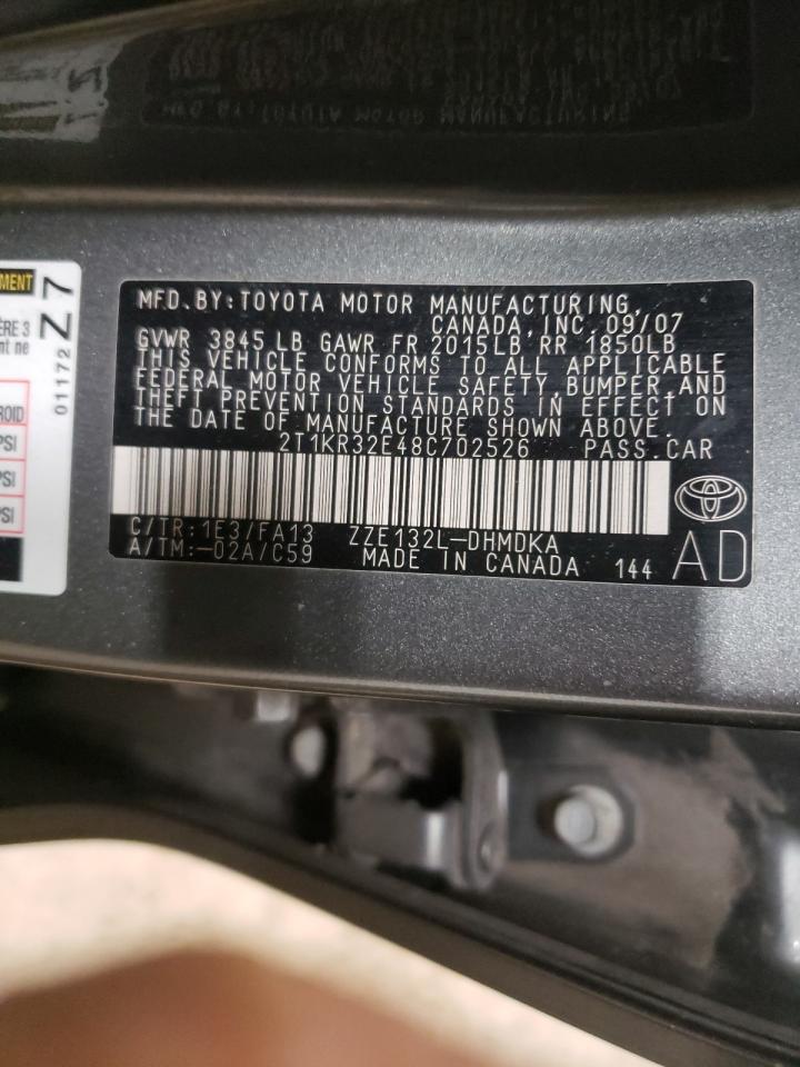Photo 10 from auction – 2008 TOYOTA COROLLA MA with VIN 2T1KR32E48C702526