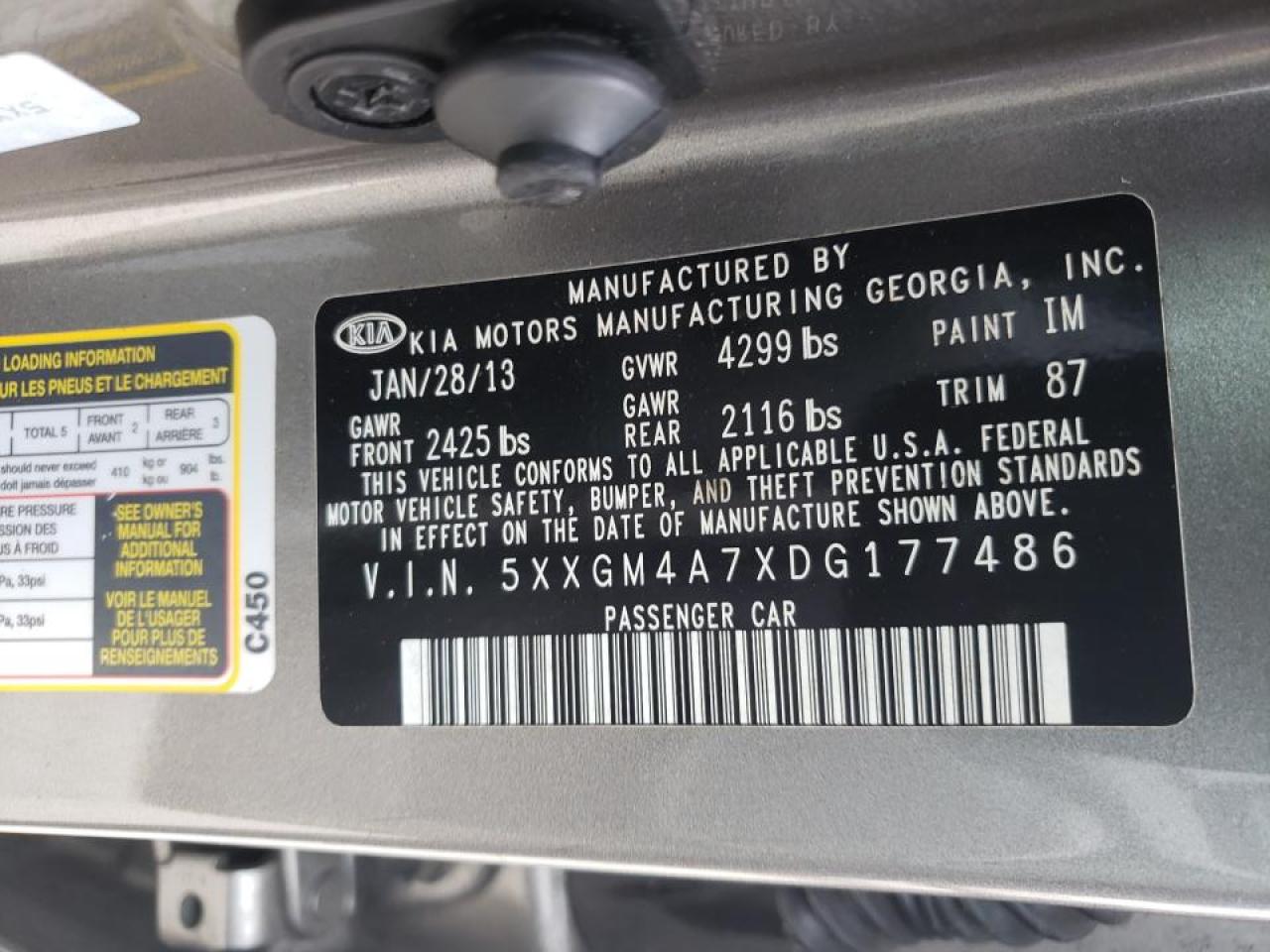 Photo 10 from auction – 2013 KIA OPTIMA LX with VIN 5XXGM4A7XDG177486