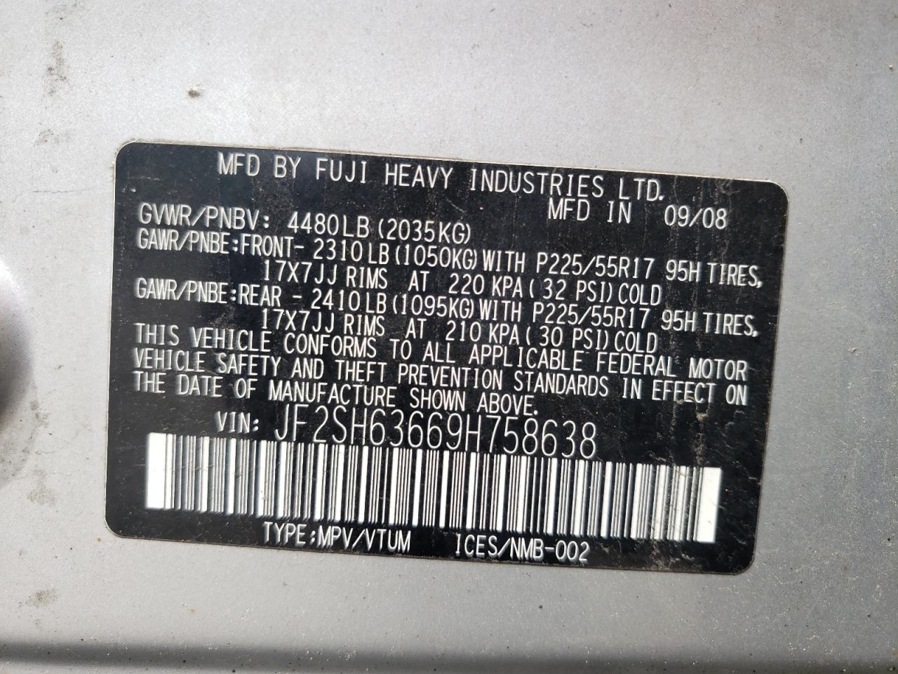 صورة رقم 10 من المزاد - 2009 SUBARU FORESTER 2 مع VIN JF2SH63669H758638