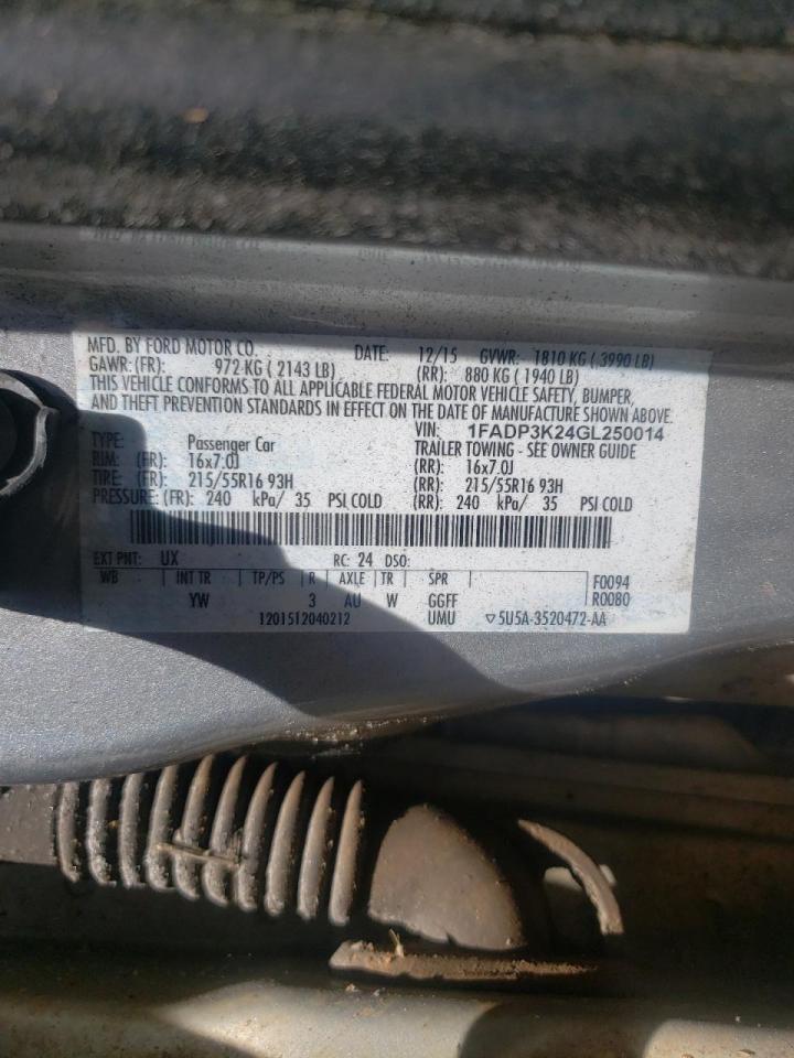 Photo 10 from auction – 2016 FORD FOCUS SE with VIN 1FADP3K24GL250014