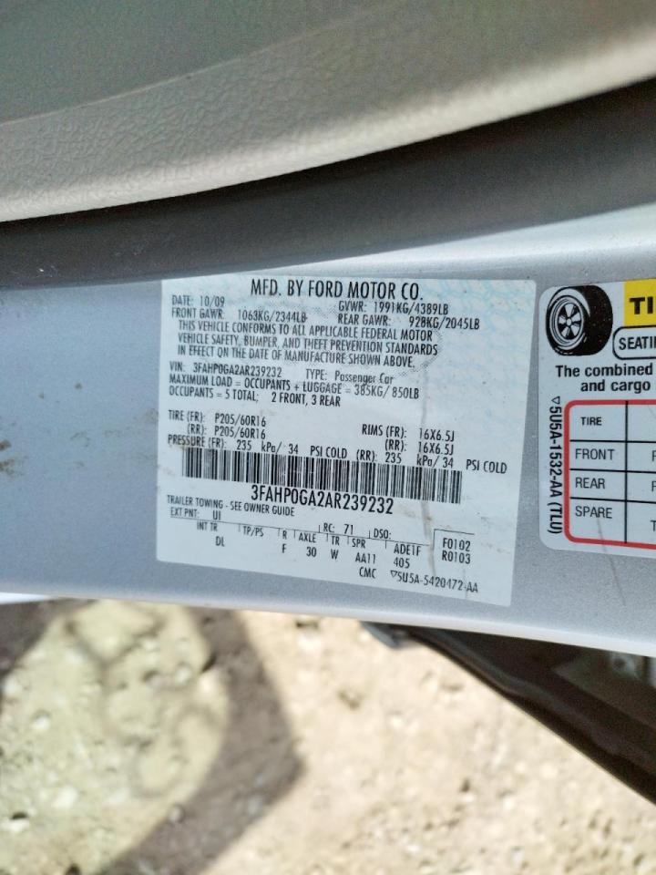 Photo 10 from auction – 2010 FORD FUSION S with VIN 3FAHP0GA2AR239232