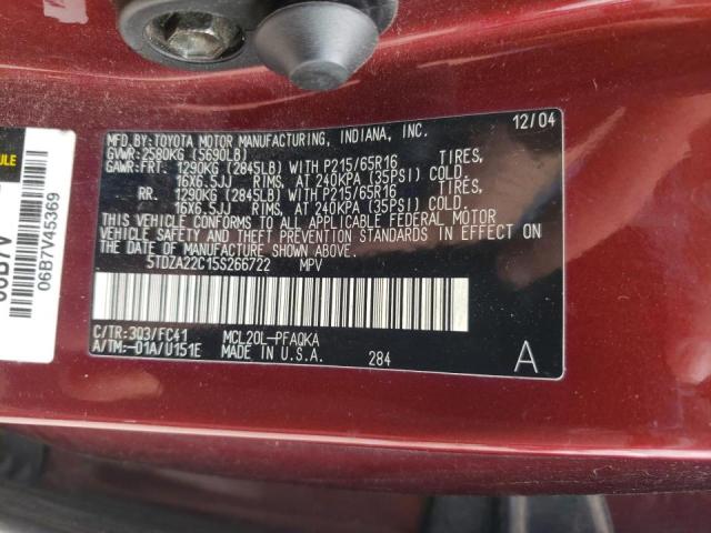 Photo 10 from auction – 2005 TOYOTA SIENNA with VIN 5TDZA22C15S266722