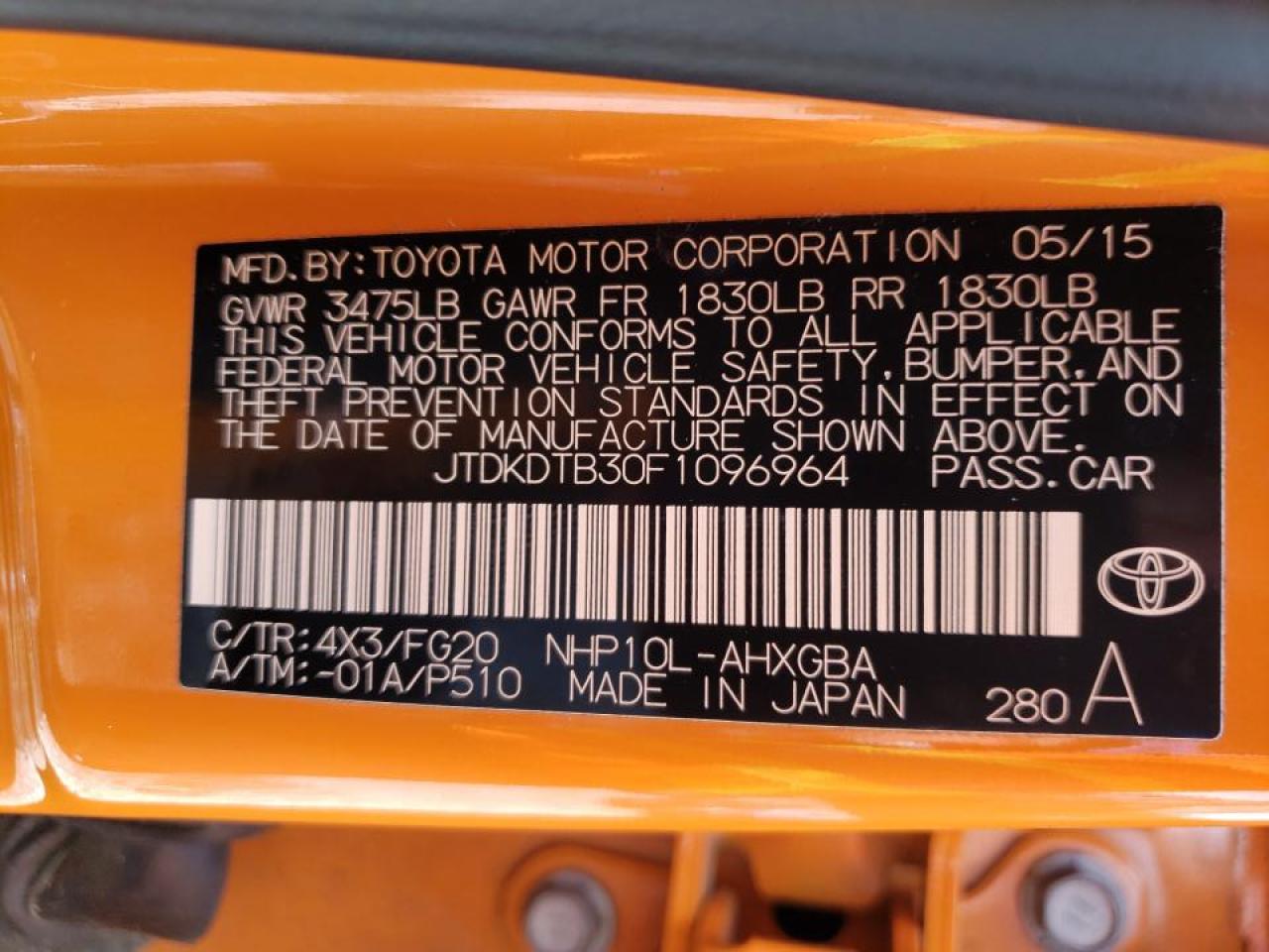 Photo 10 from auction – 2015 TOYOTA PRIUS C with VIN JTDKDTB30F1096964