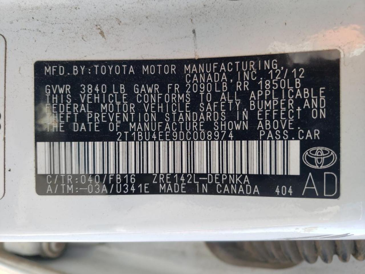 Photo 10 from auction – 2013 TOYOTA COROLLA BA with VIN 2T1BU4EE9DC008974