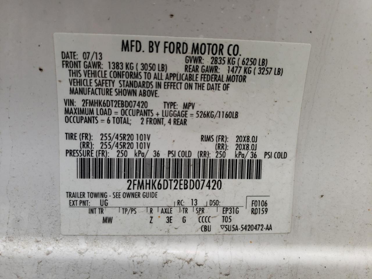Photo 10 from auction – 2014 FORD FLEX LIMIT with VIN 2FMHK6DT2EBD07420