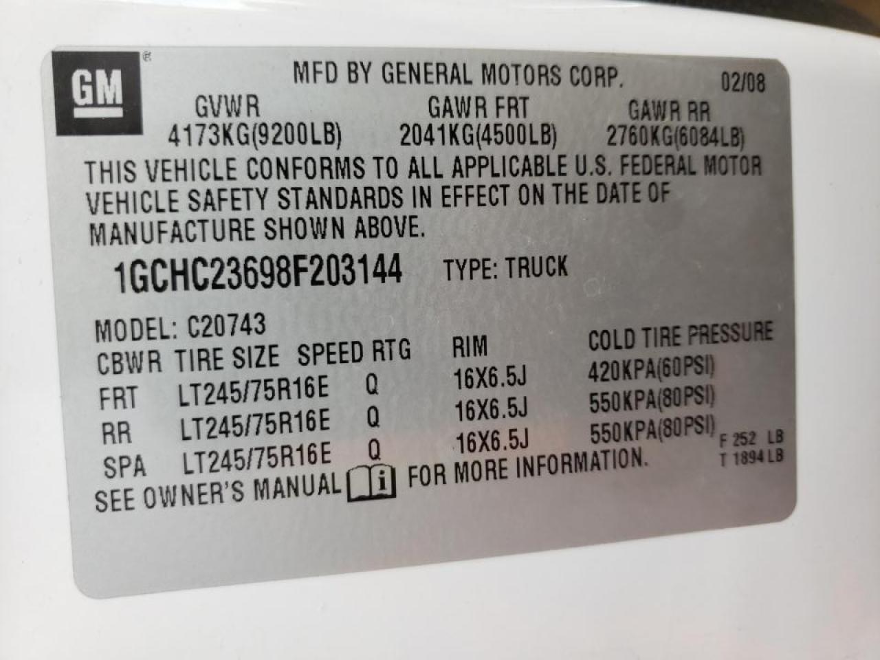 Photo 10 from auction – 2008 CHEVROLET SILVERADO with VIN 1GCHC23698F203144