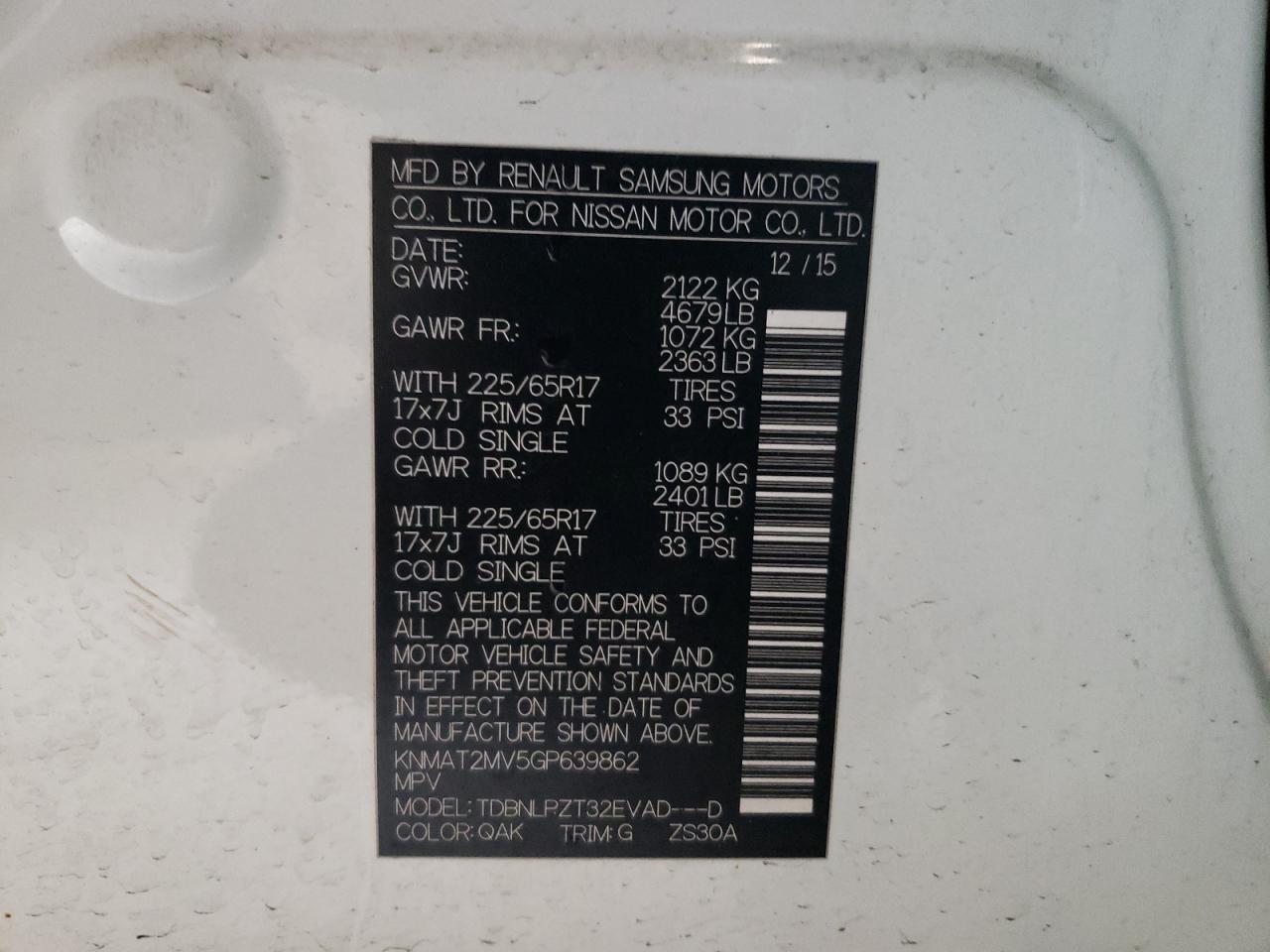 Photo 10 from auction – 2016 NISSAN ROGUE S with VIN KNMAT2MV5GP639862