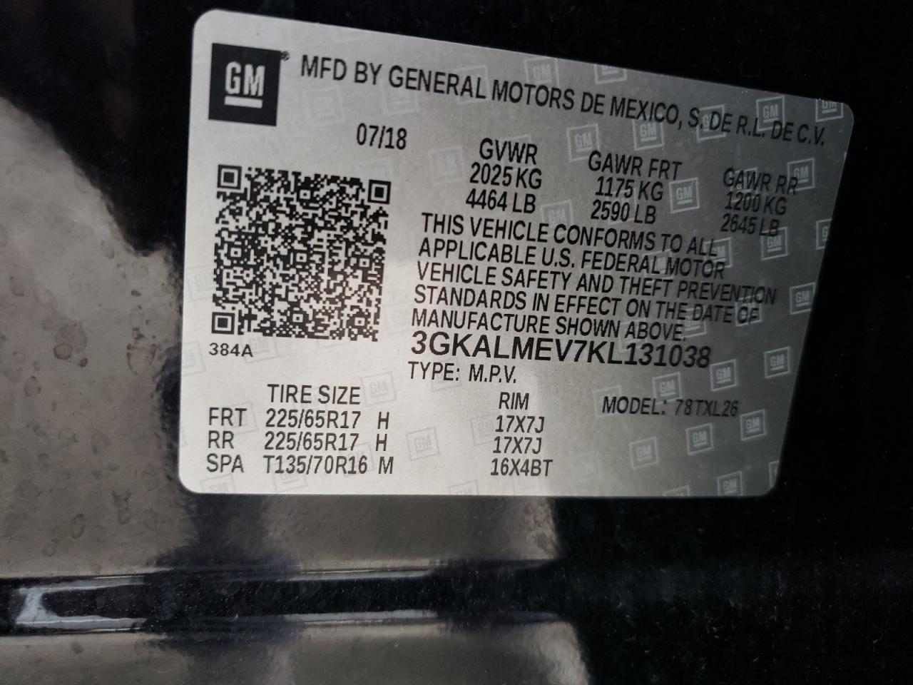 Photo 10 from auction – 2019 GMC TERRAIN SL with VIN 3GKALMEV7KL131038