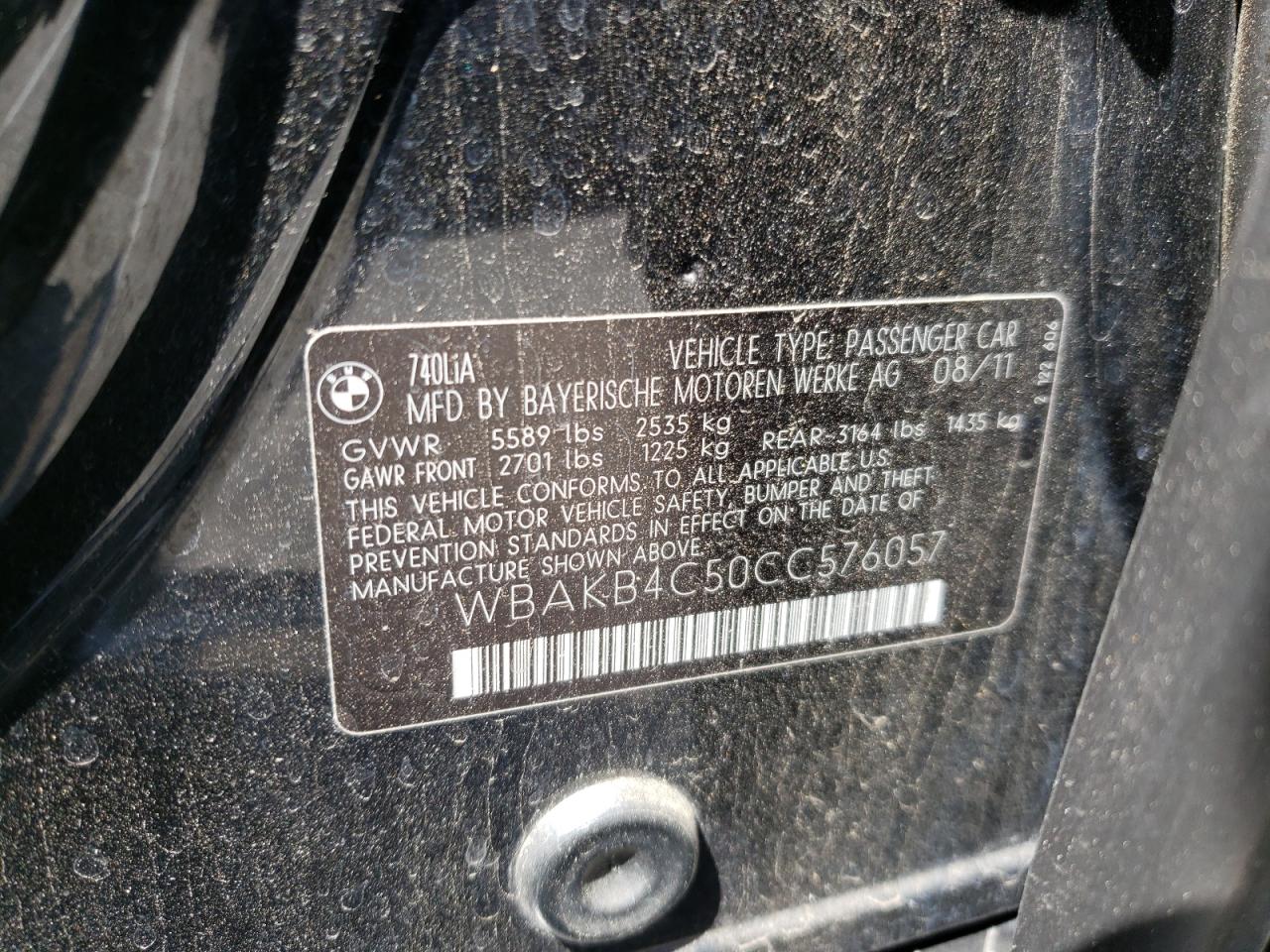 Photo 10 from auction – 2012 BMW 740 LI with VIN WBAKB4C50CC576057