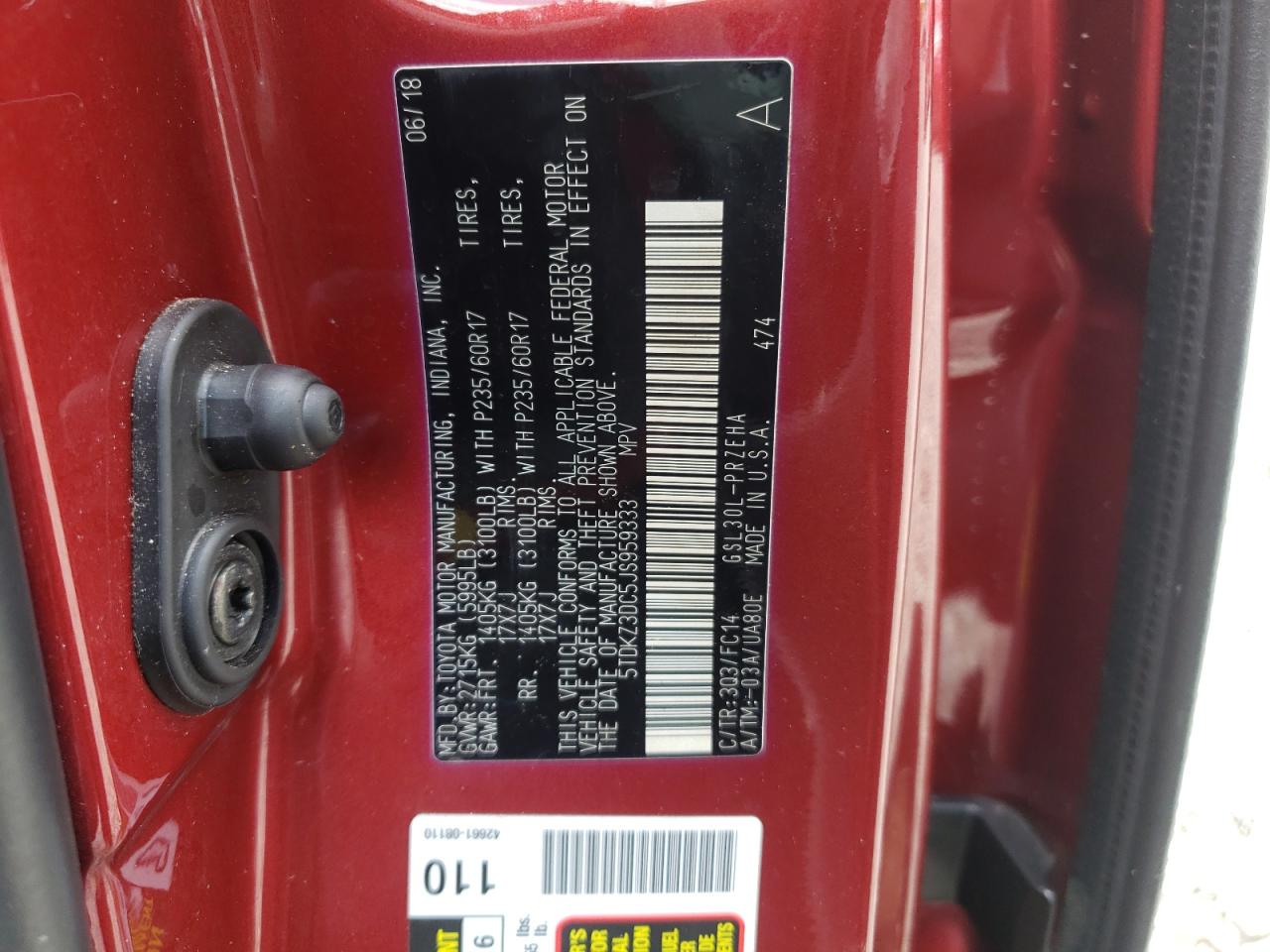 Photo 10 from auction – 2018 TOYOTA SIENNA LE with VIN 5TDKZ3DC5JS959333