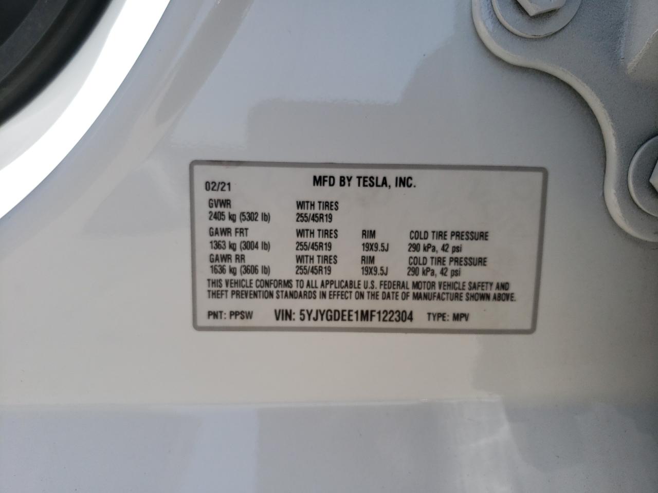Photo 10 from auction – 2021 TESLA MODEL Y with VIN 5YJYGDEE1MF122304
