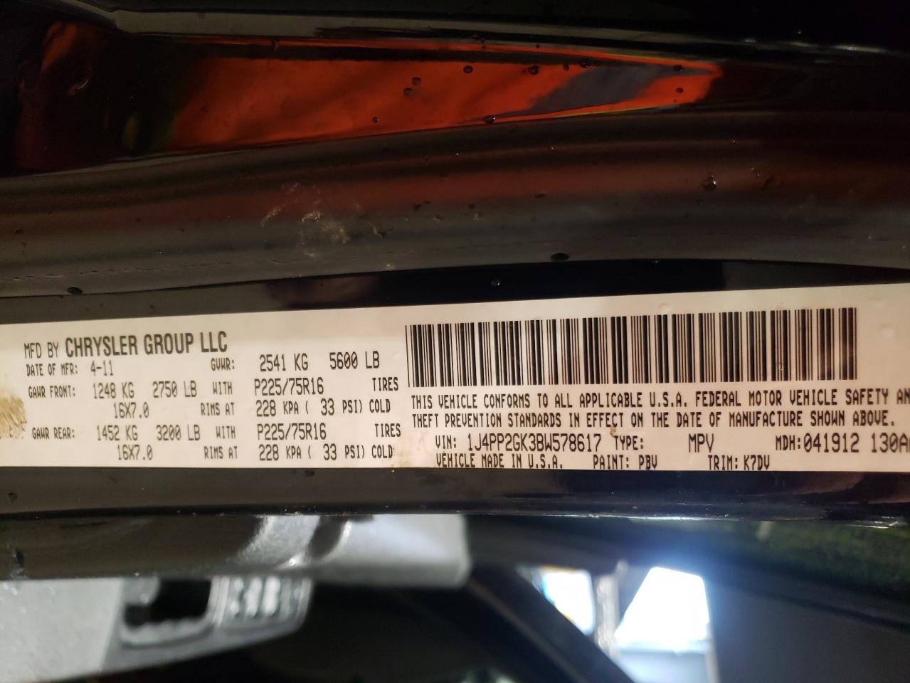 Photo 10 from auction – 2011 JEEP LIBERTY SP with VIN 1J4PP2GK3BW578617