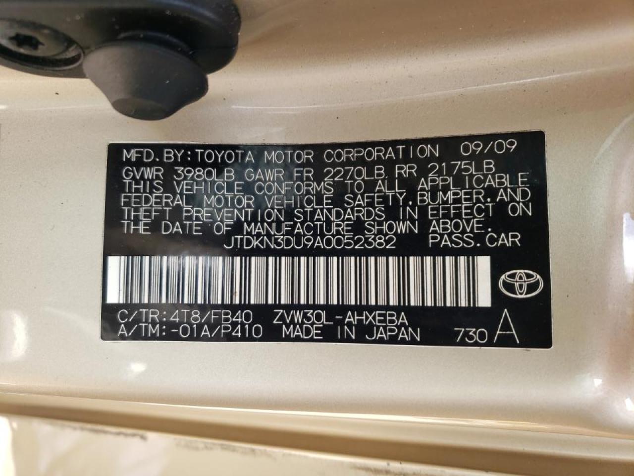 Photo 10 from auction – 2010 TOYOTA PRIUS with VIN JTDKN3DU9A0052382