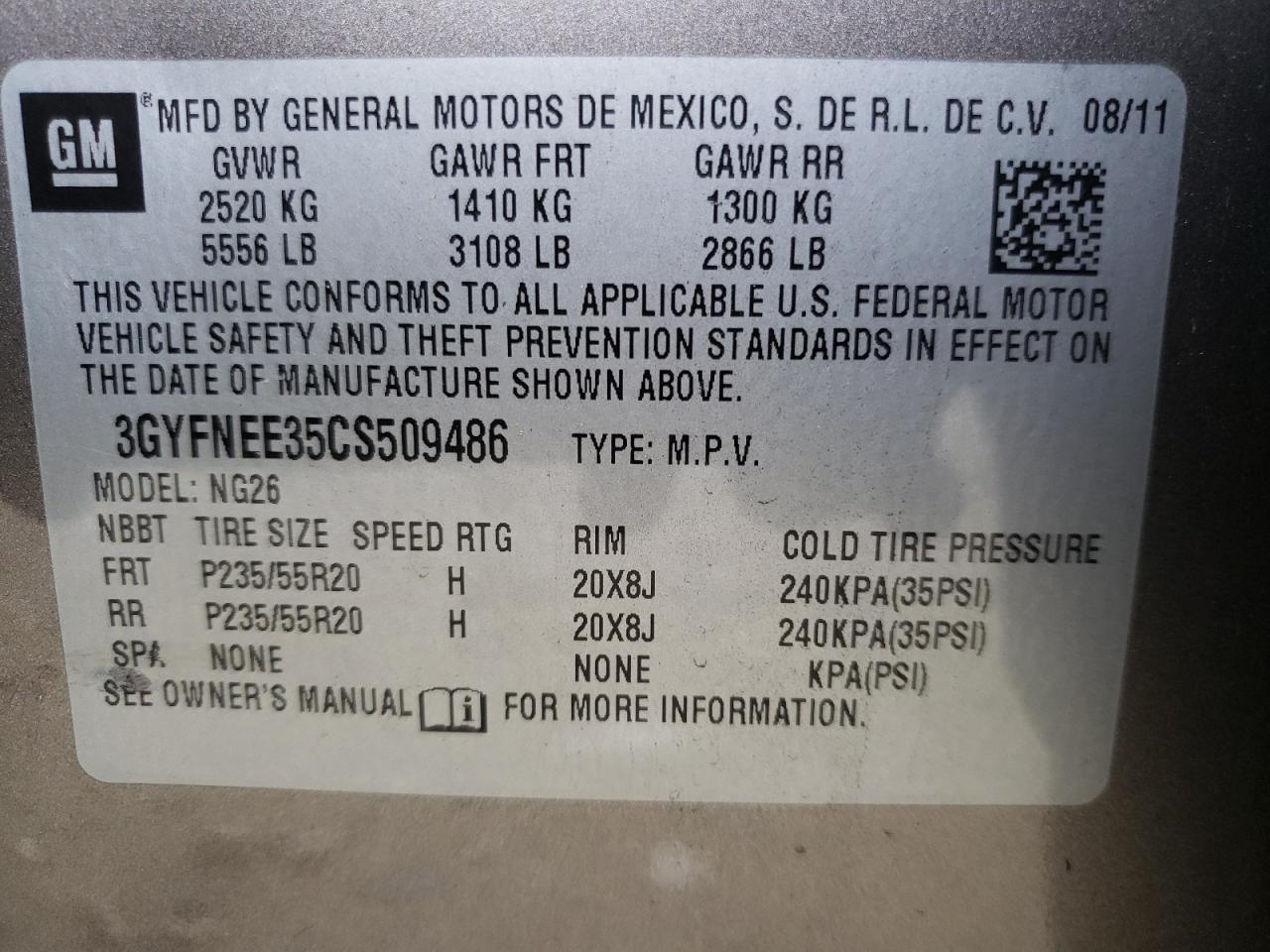 Photo 10 from auction – 2012 CADILLAC SRX PERFOR with VIN 3GYFNEE35CS509486