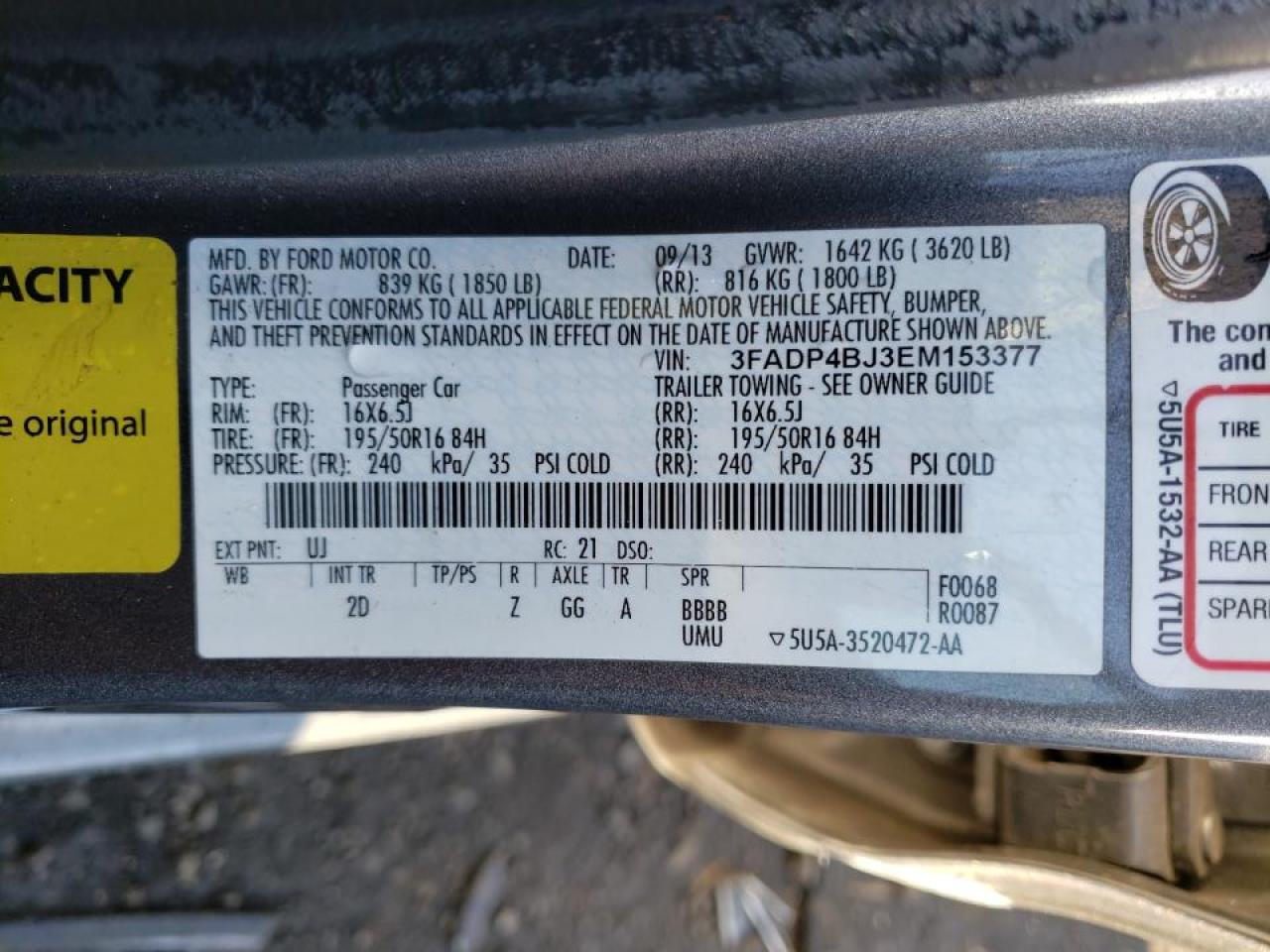 Photo 10 from auction – 2014 FORD FIESTA SE with VIN 3FADP4BJ3EM153377
