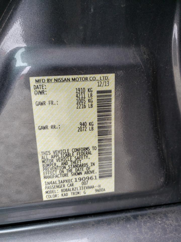 Photo 10 from auction – 2014 NISSAN ALTIMA 2.5 with VIN 1N4AL3APXEC190961