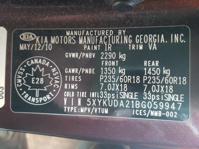 Photo 10 from auction – 2011 KIA SORENTO EX with VIN 5XYKUDA21BG059947